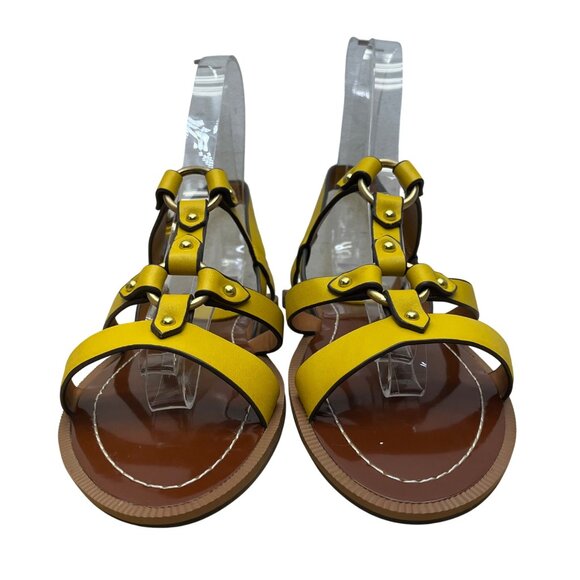 Charles David Yellow/Brown Leather Adjustable Strappy Sandals Sz 10M - New - Picture 2 of 9